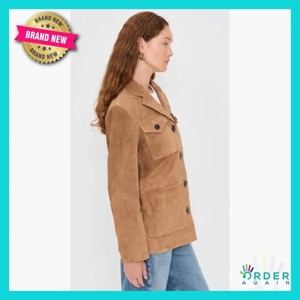 Classic Suede Blazer Long Chore Jacket Elegant Minimal Chic Fall Style - Picture 5 of 6